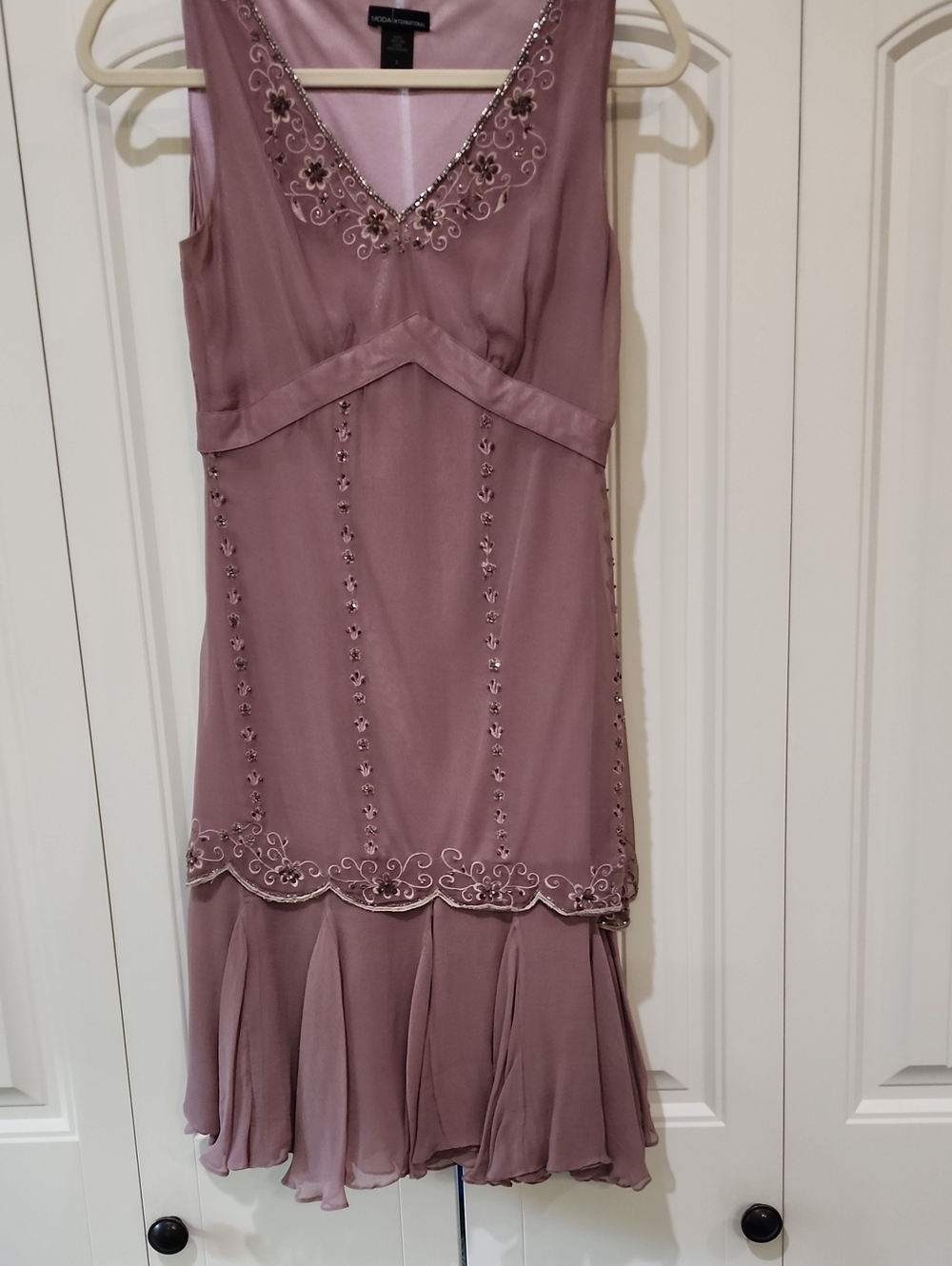 Moda International Dusty Mauve Beaded Chiffon Cocktail Dress
